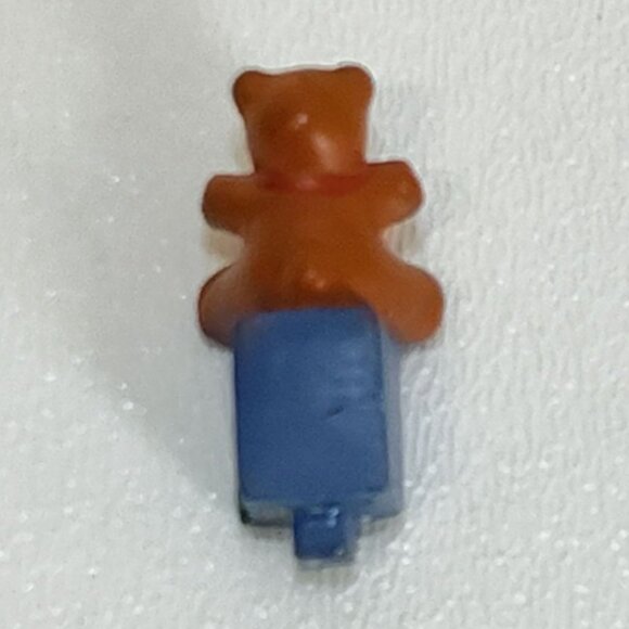 Miniature Brown Teddy Bear On Blue Present Box Decorative Tab Figurine Vintage - Picture 5 of 8